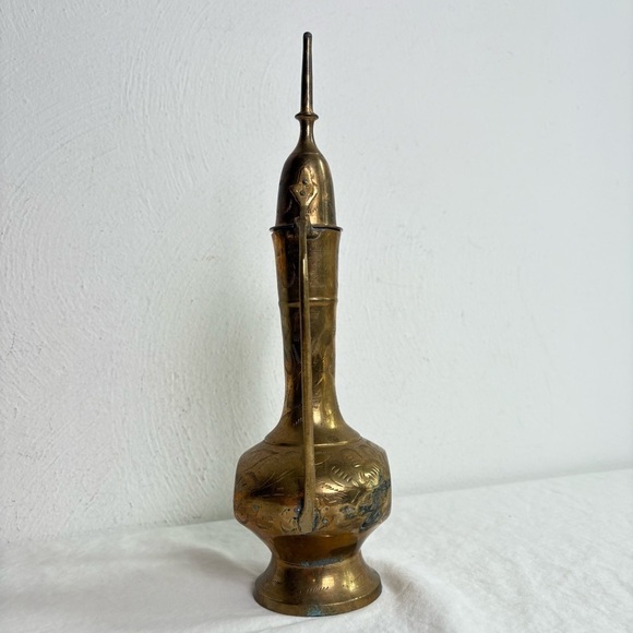 Vintage Solid Brass Teapot Genie Lamp Pitcher Made in India Ornate Etched Floral - Picture 7 of 17